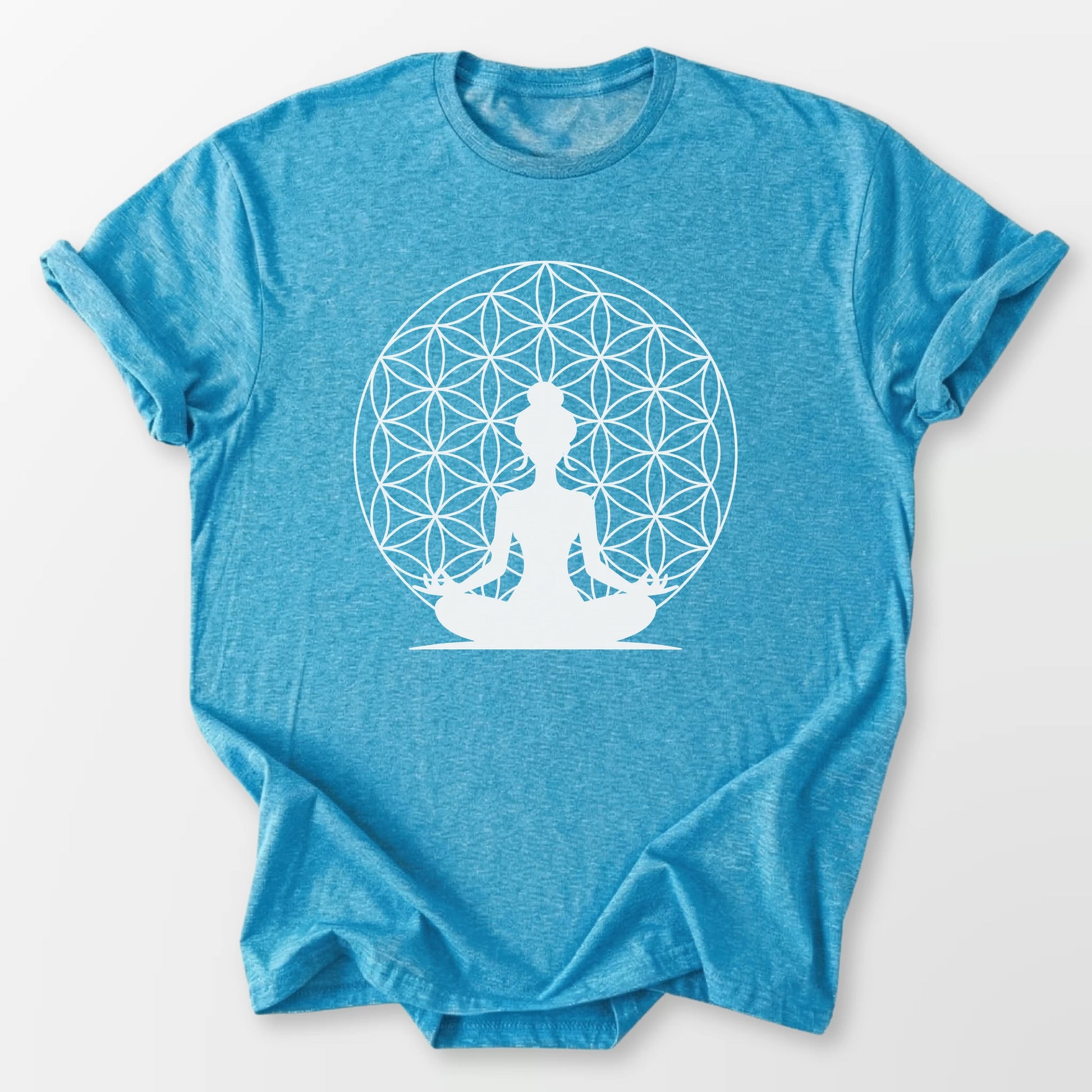 Flower of Life Sukhasana Tee Heather Sapphire T-Shirt