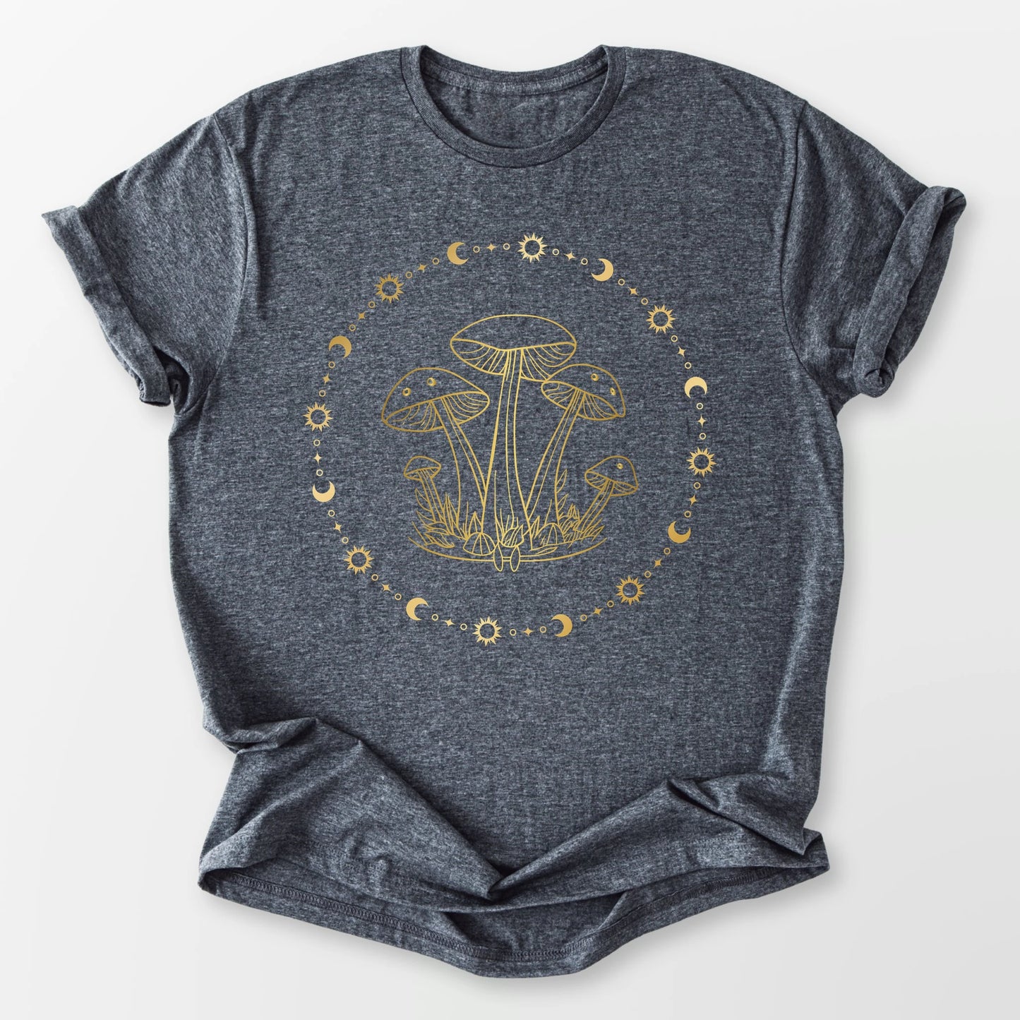 Golden Mushrooms and Moons Tee Dark Heather Grey T-Shirt