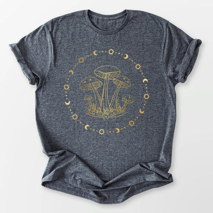 Golden Mushrooms and Moons Tee Dark Heather Grey T-Shirt