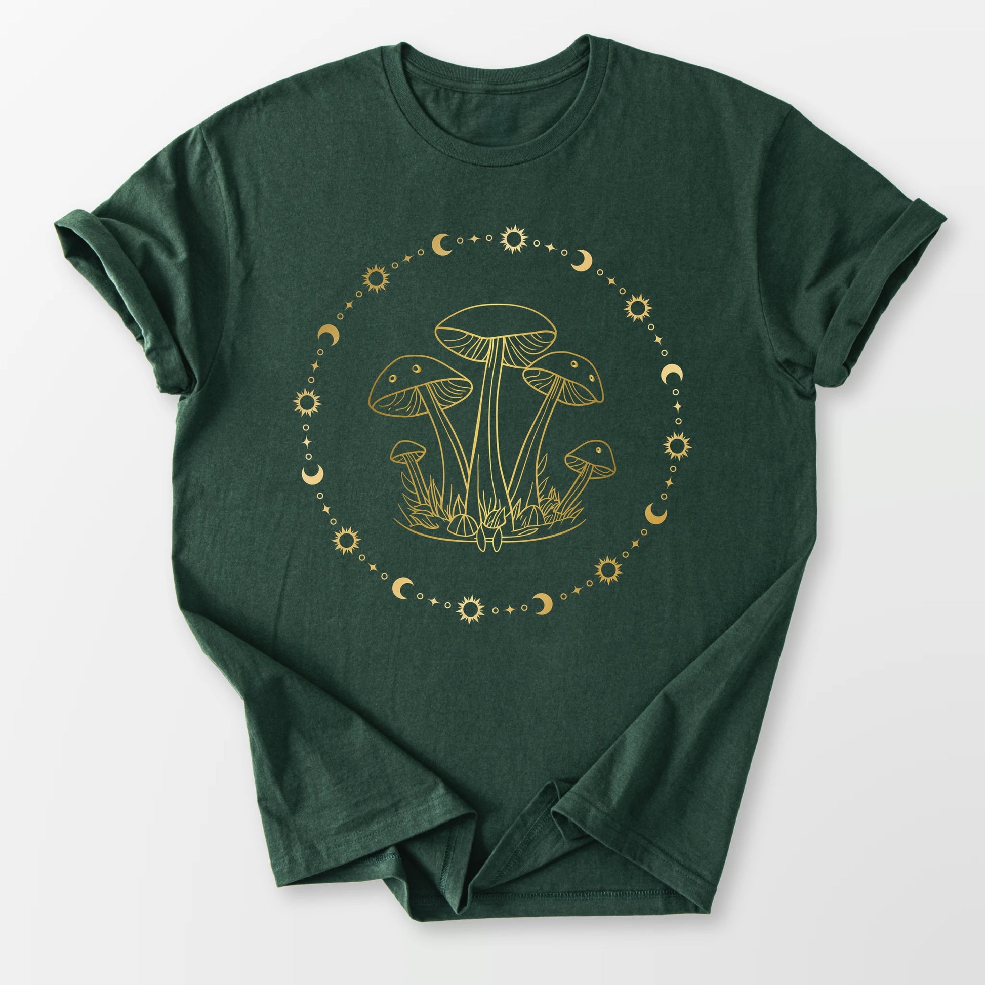 Golden Mushrooms and Moons Tee Forest Green T-Shirt