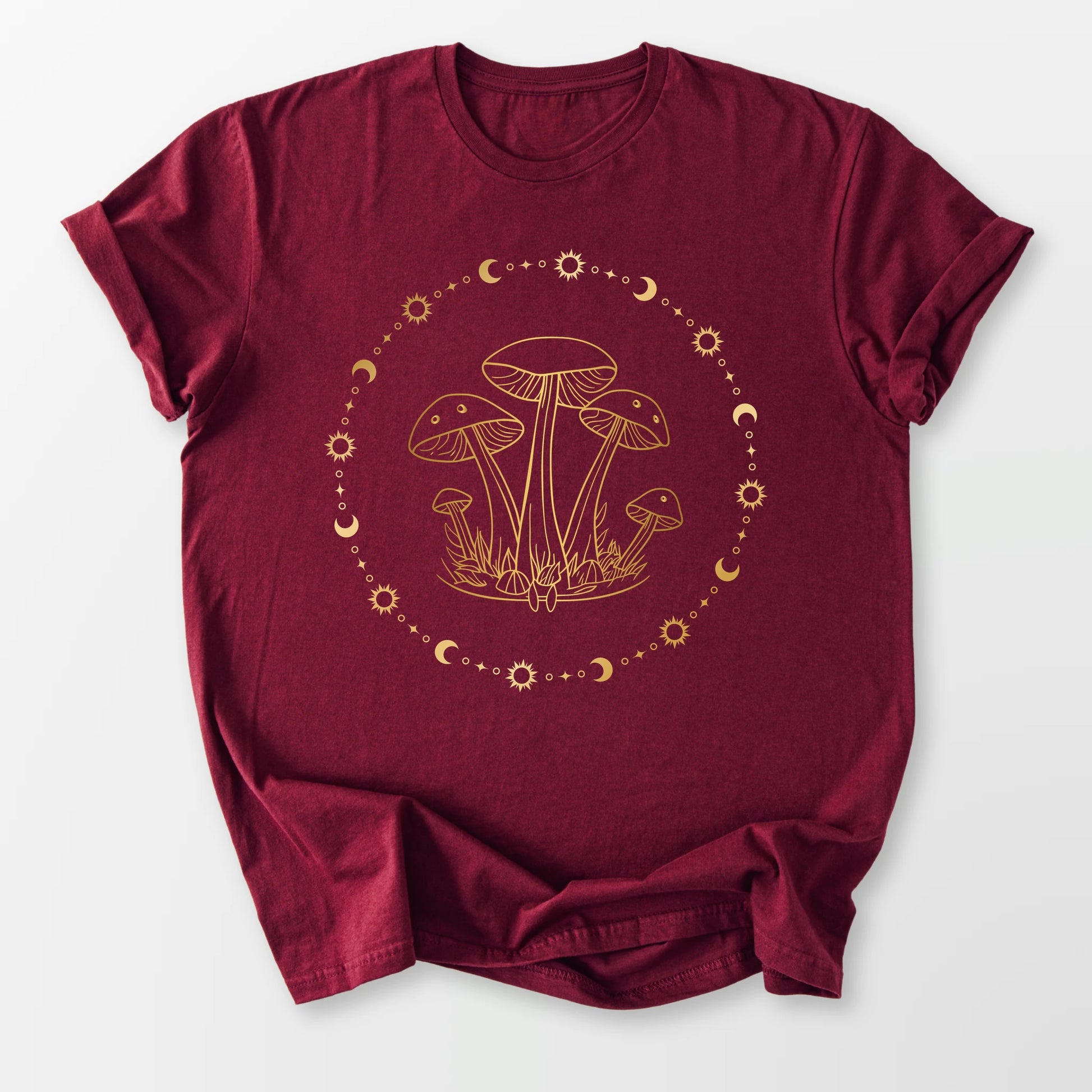 Golden Mushrooms and Moons Tee Maroon T-Shirt