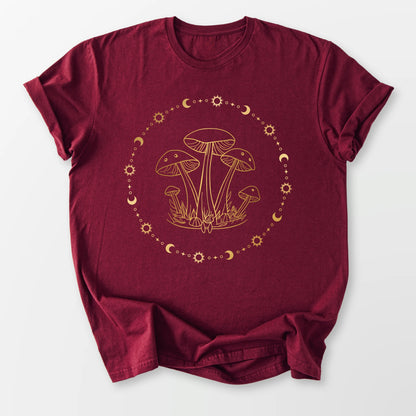 Golden Mushrooms and Moons Tee Maroon T-Shirt