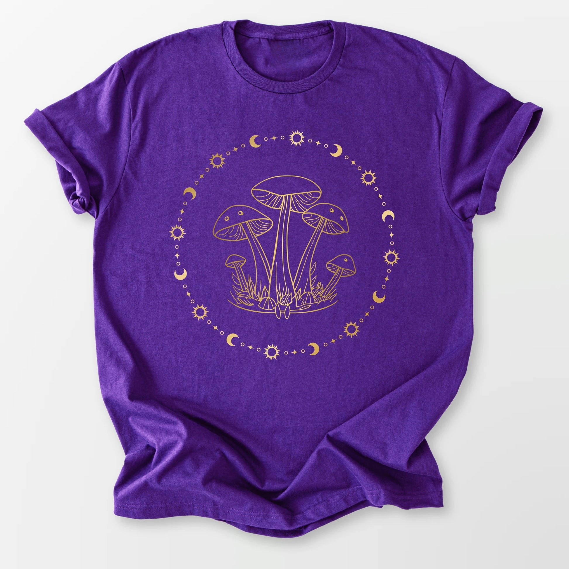 Golden Mushrooms and Moons Tee Purple T-Shirt