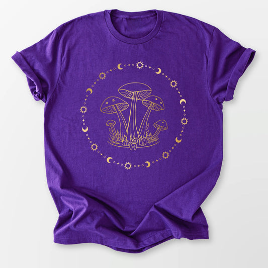 Golden Mushrooms and Moons Tee Purple T-Shirt