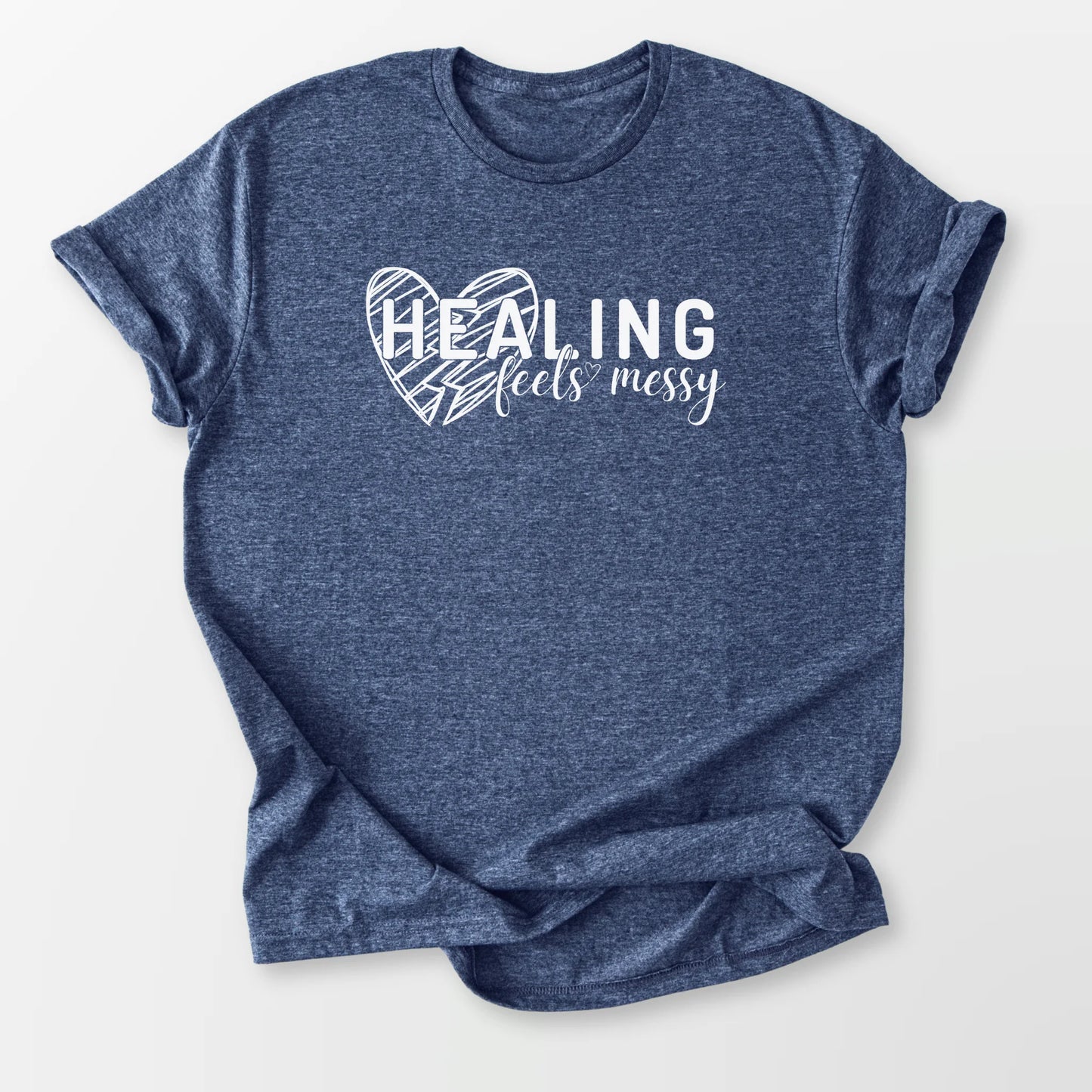 Healing Feels Messy Tee Heather Navy T-Shirt