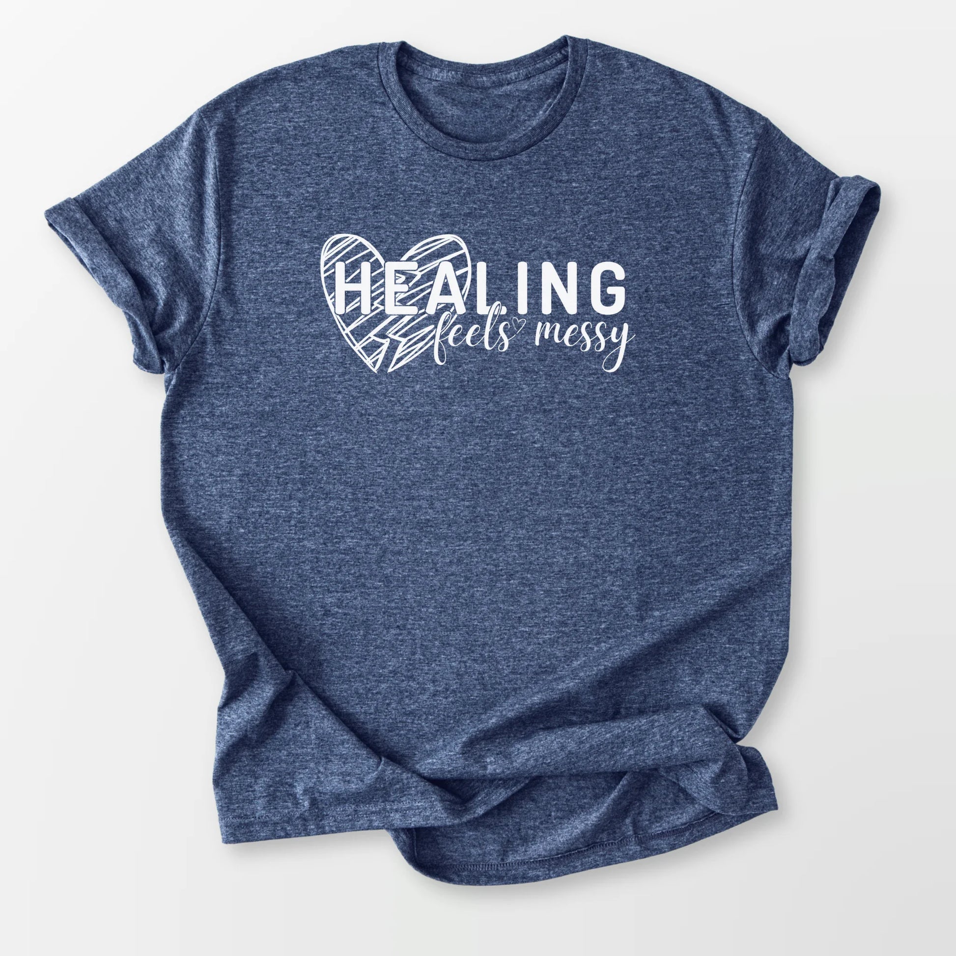 Healing Feels Messy Tee Heather Navy T-Shirt