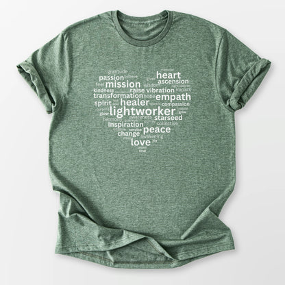 Heart of a Lightworker Tee Heather Military Green T-Shirt