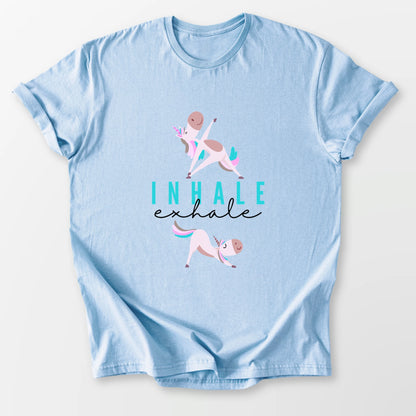 Inhale Exhale Unicorn Yogi Tee Light Blue T-Shirt