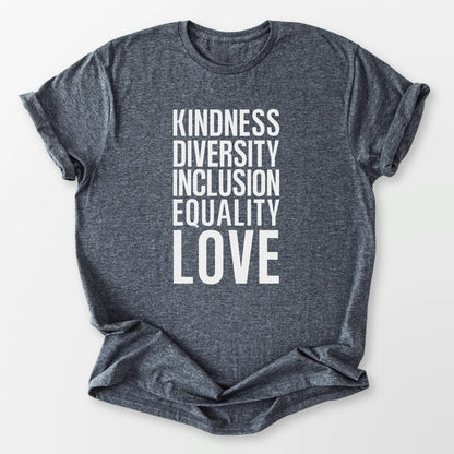 Kindness Inclusion Love Tee Dark Heather Grey T-Shirt