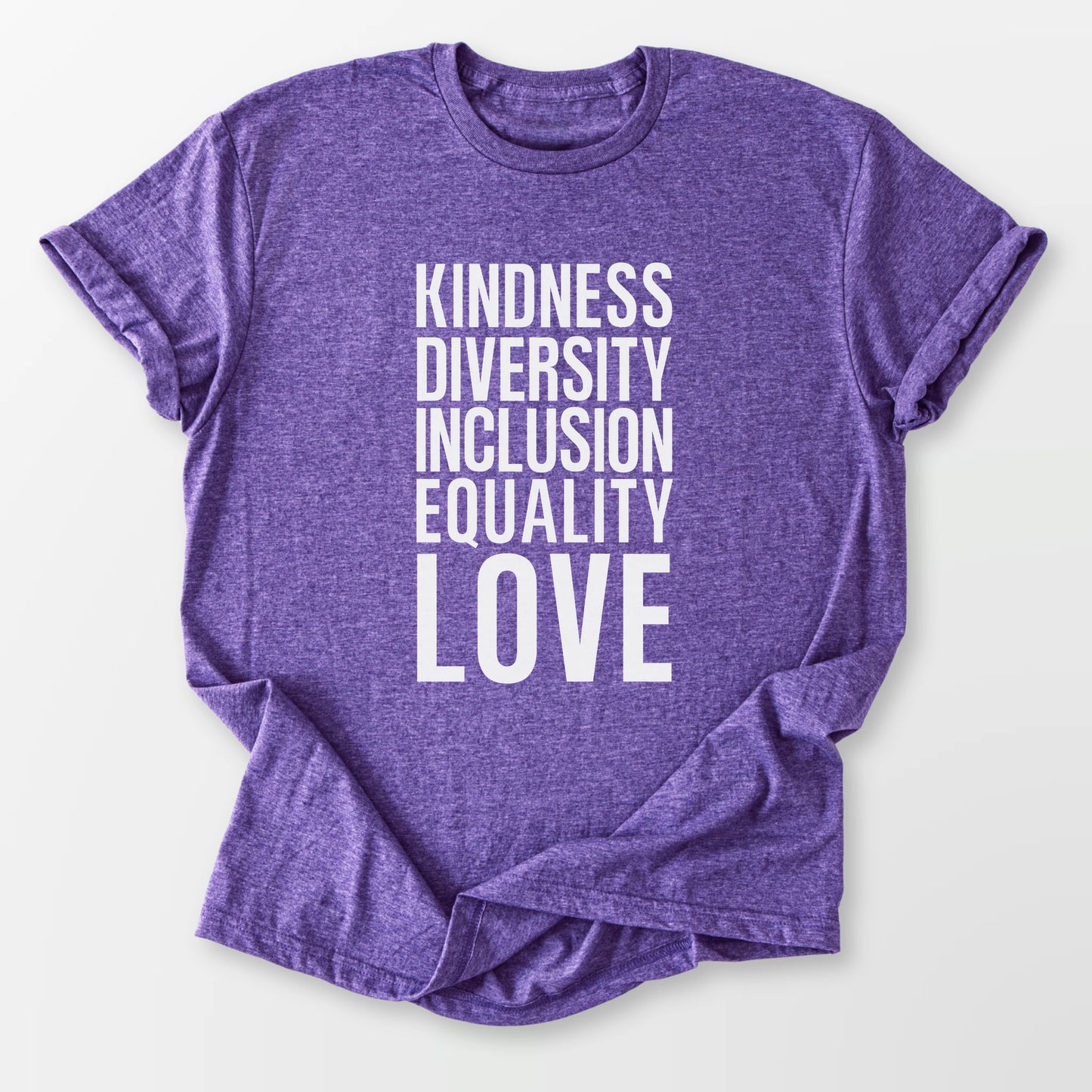 Kindness Inclusion Love Tee Heather Purple T-Shirt