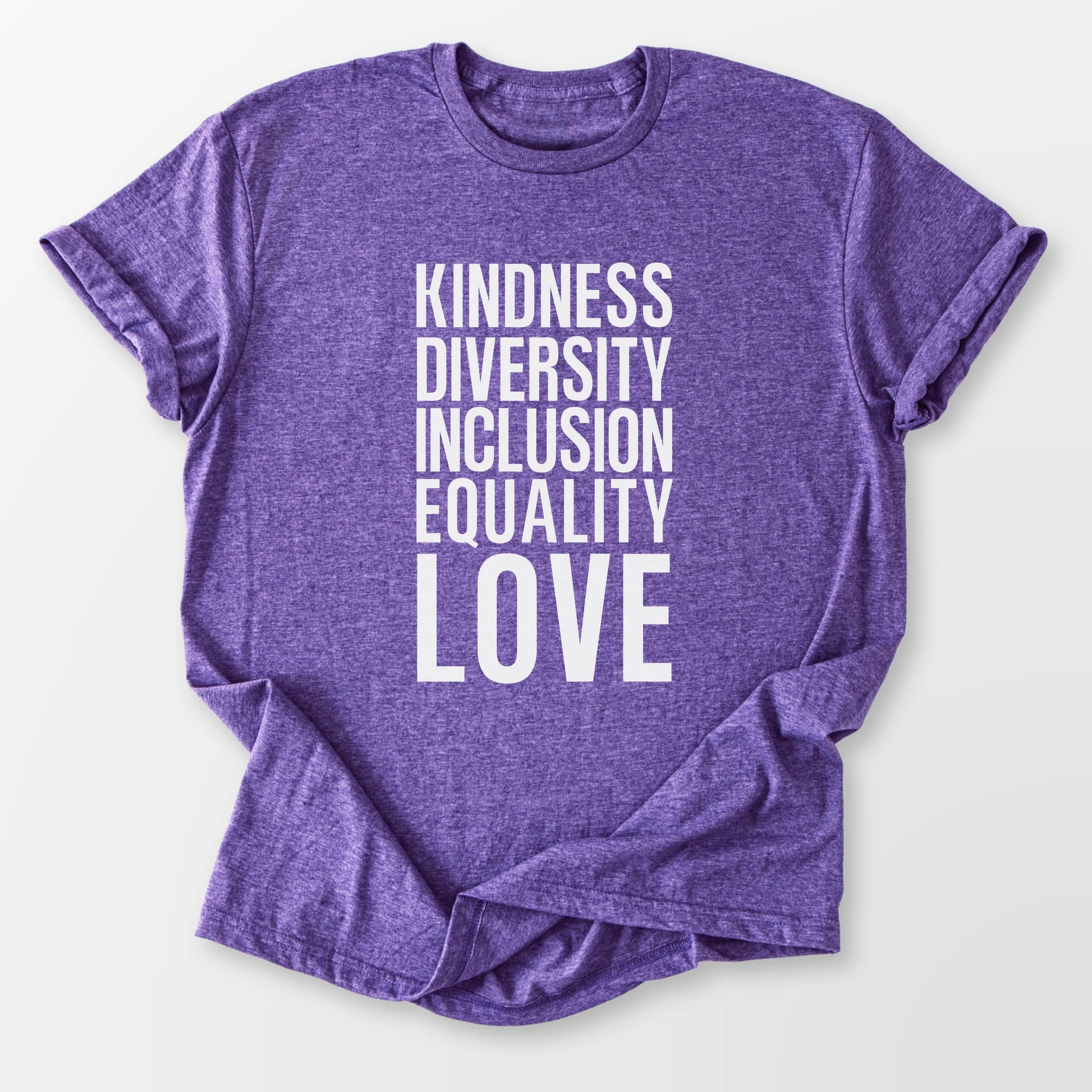 Kindness Inclusion Love Tee Heather Purple T-Shirt