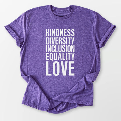 Kindness Inclusion Love Tee Heather Purple T-Shirt
