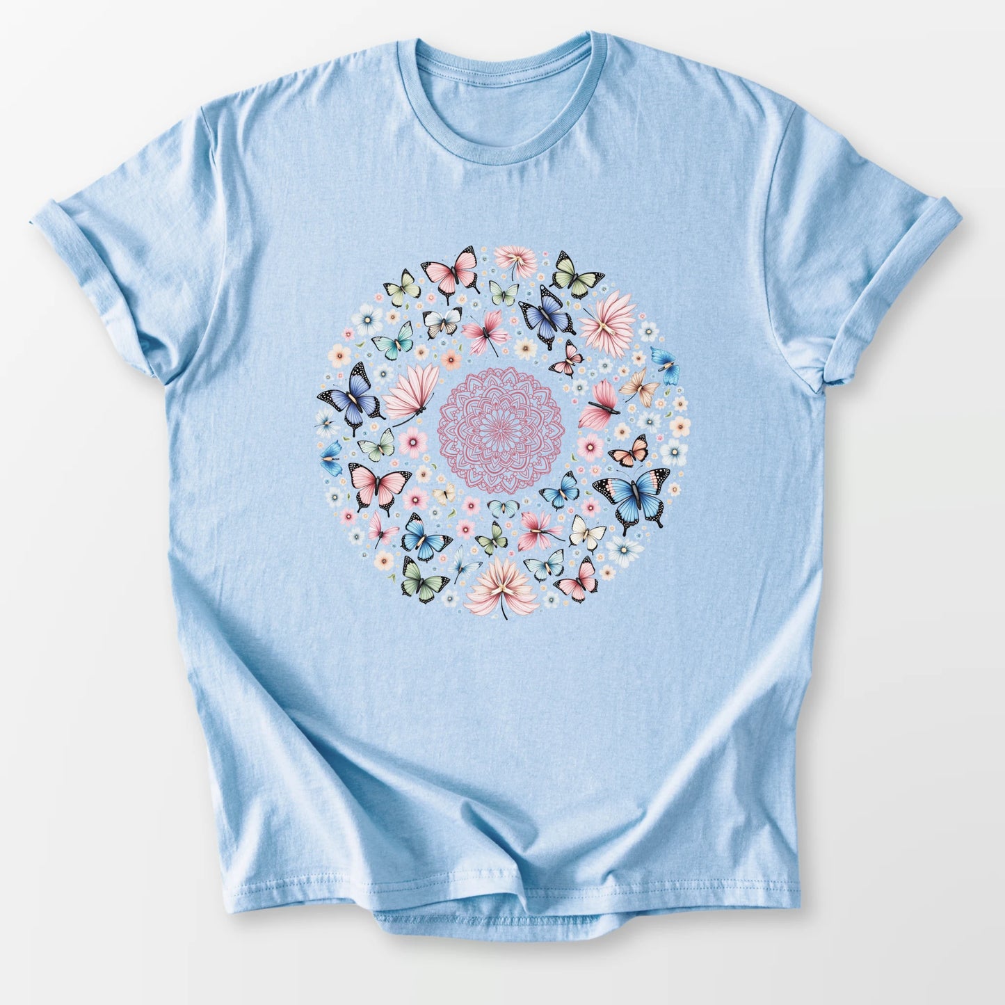Light Butterfly Mandala Tee Light Blue T-Shirt
