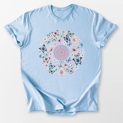 Light Butterfly Mandala Tee Light Blue T-Shirt