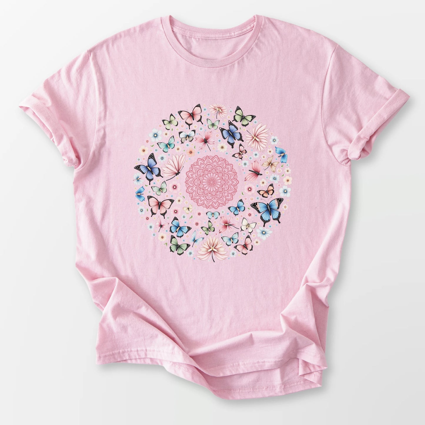 Light Butterfly Mandala Tee Light Pink T-Shirt