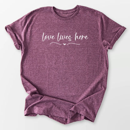 Love Lives Here Tee Heather Maroon T-Shirt
