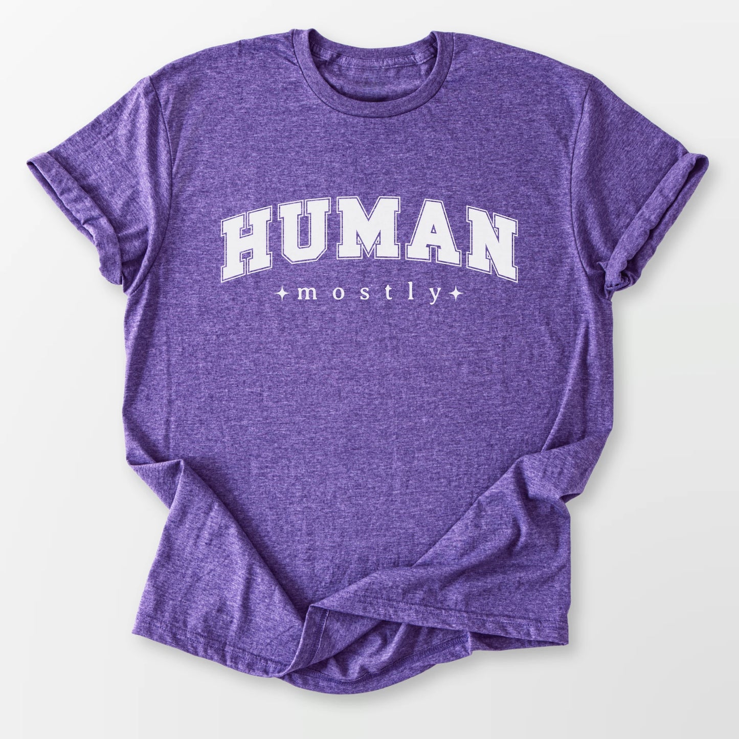 Mostly Human Tee Heather Purple T-Shirt