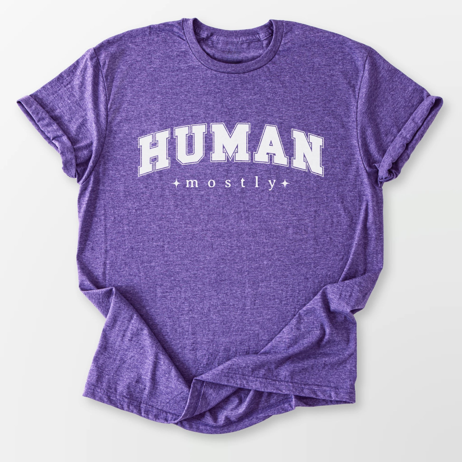 Mostly Human Tee Heather Purple T-Shirt