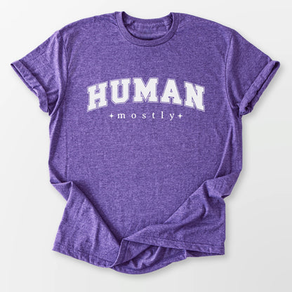 Mostly Human Tee Heather Purple T-Shirt