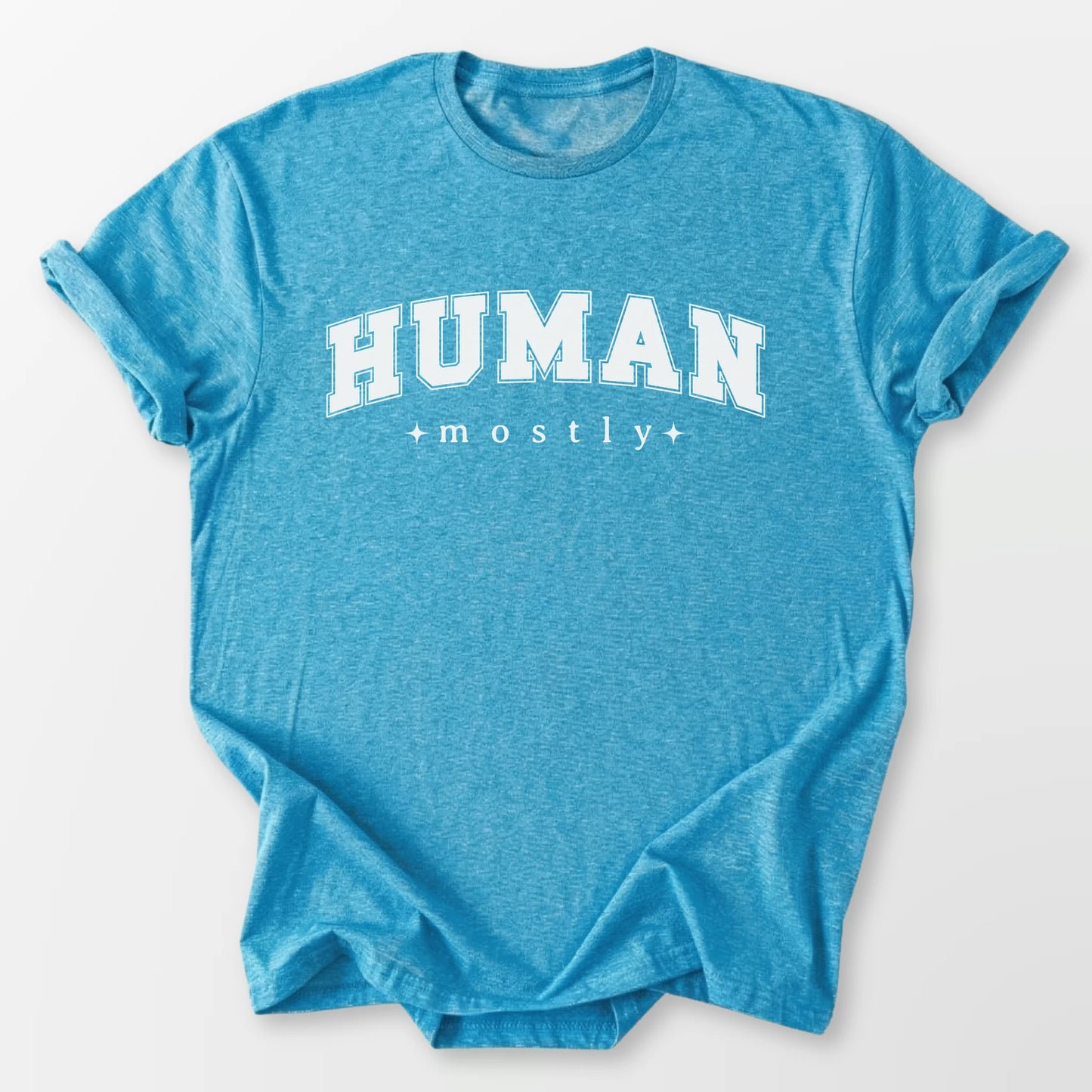 Mostly Human Tee Heather Sapphire T-Shirt