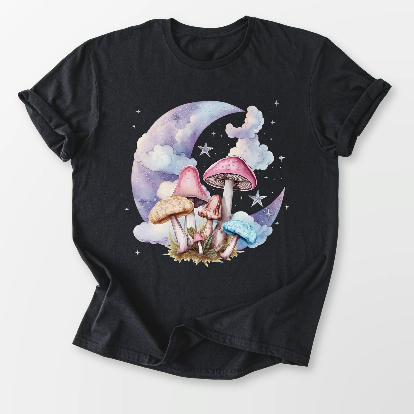 Mushrooms Moon Tee Black T-Shirt