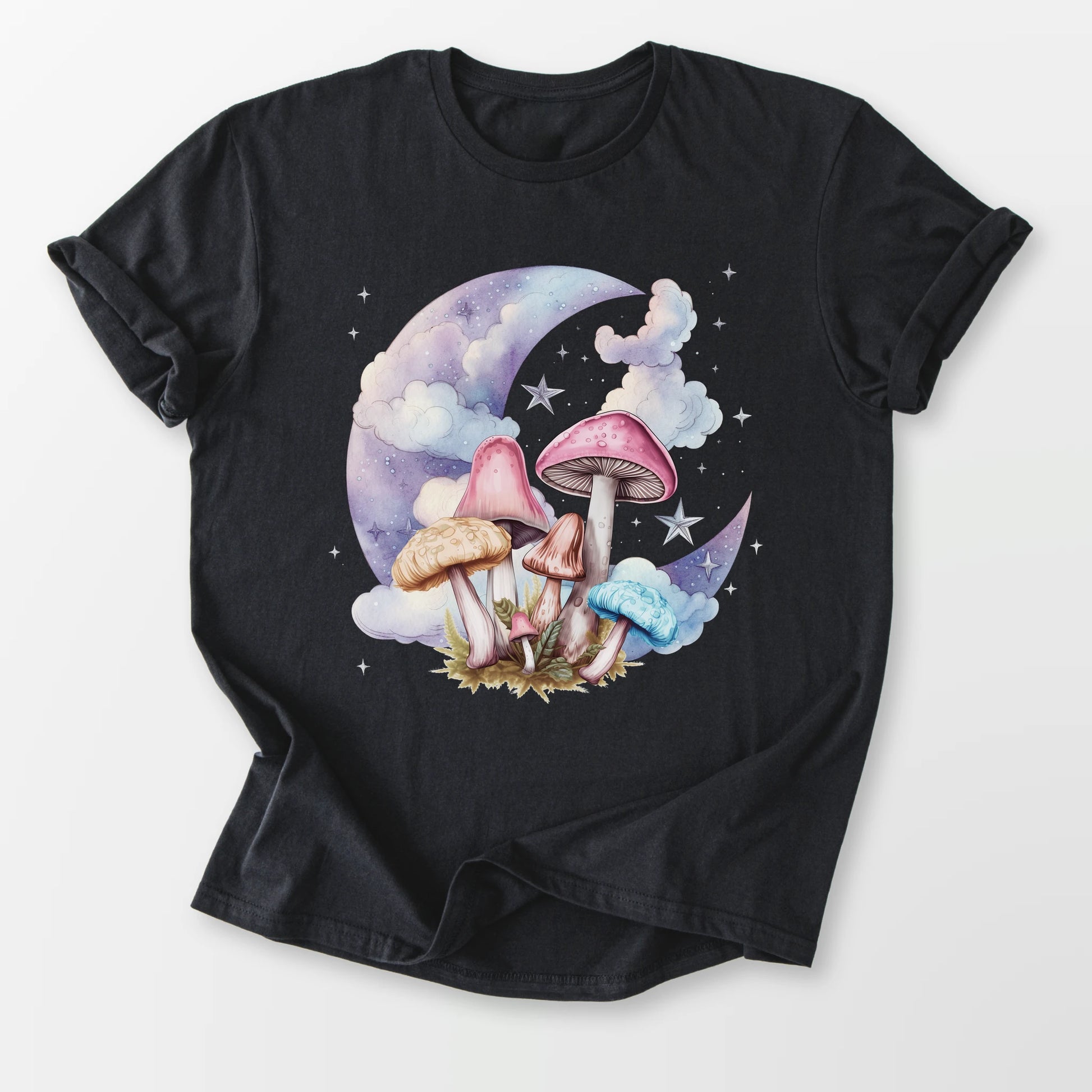 Mushrooms Moon Tee Black T-Shirt