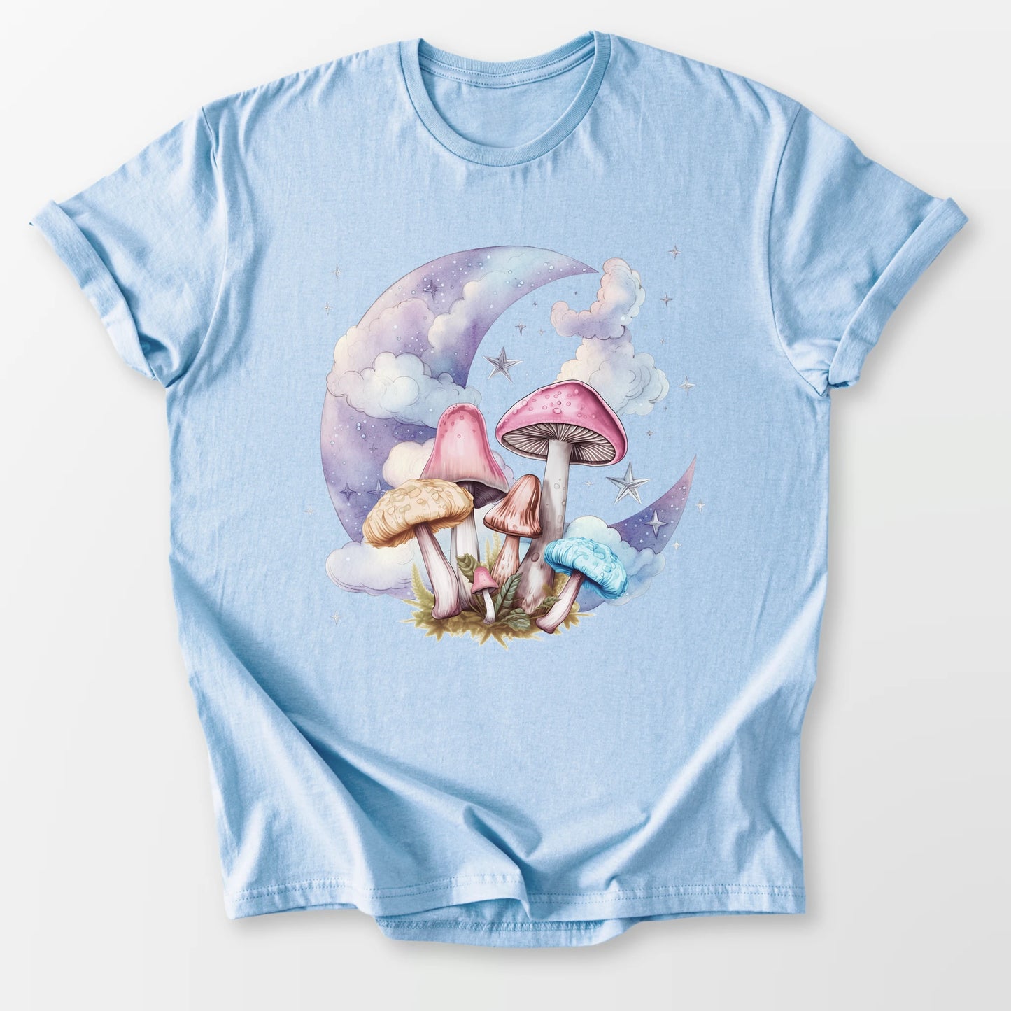 Mushrooms Moon Tee Light Blue T-Shirt