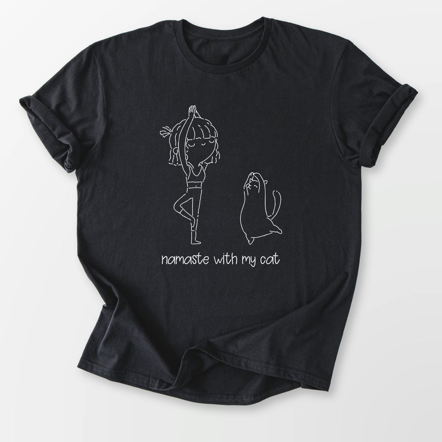 Namaste With My Cat Tee Black T-Shirt