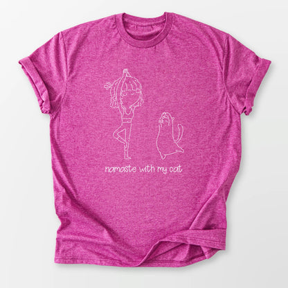 Namaste With My Cat Tee Heather Berry T-Shirt