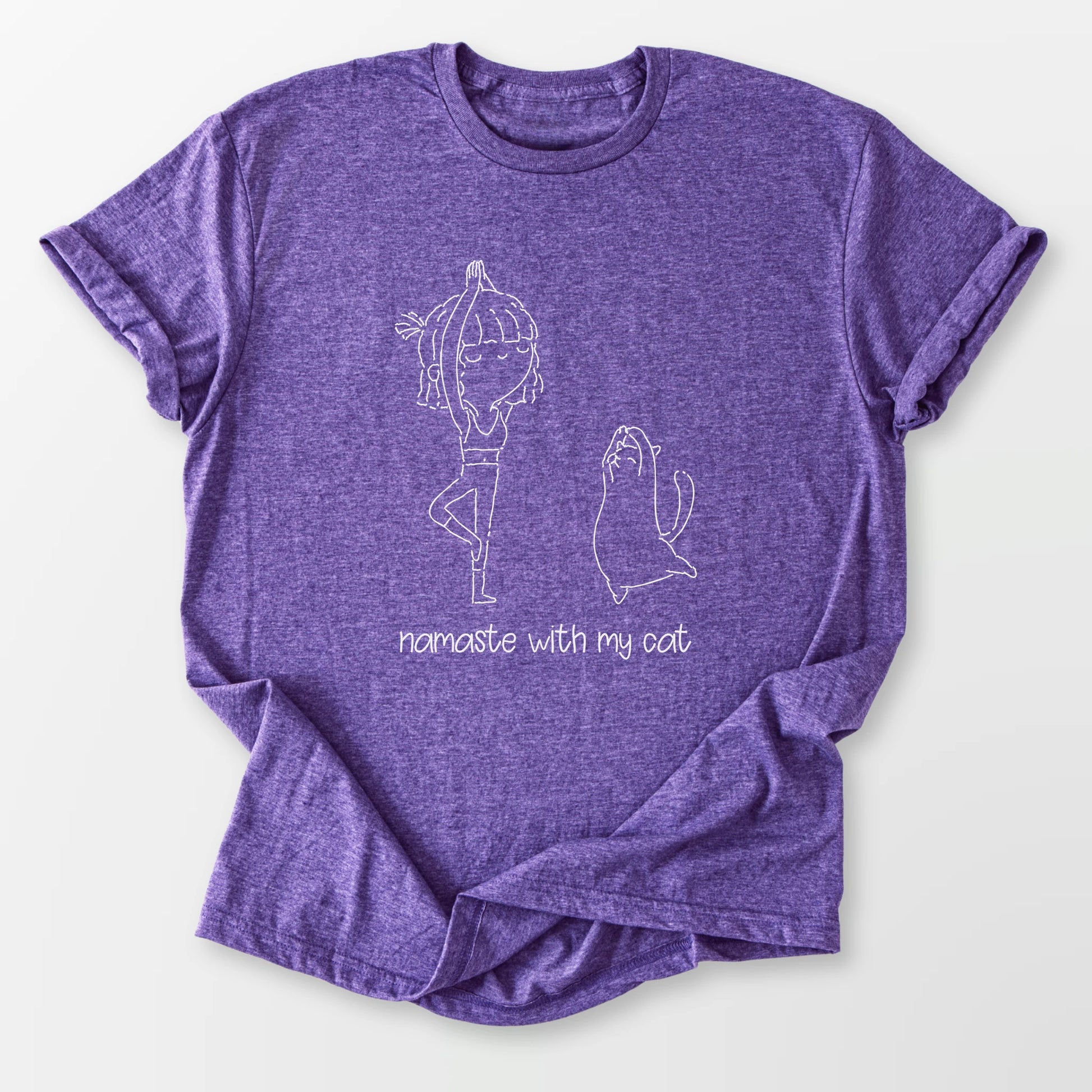 Namaste With My Cat Tee Heather Purple T-Shirt