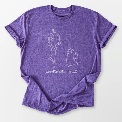 Namaste With My Cat Tee Heather Purple T-Shirt