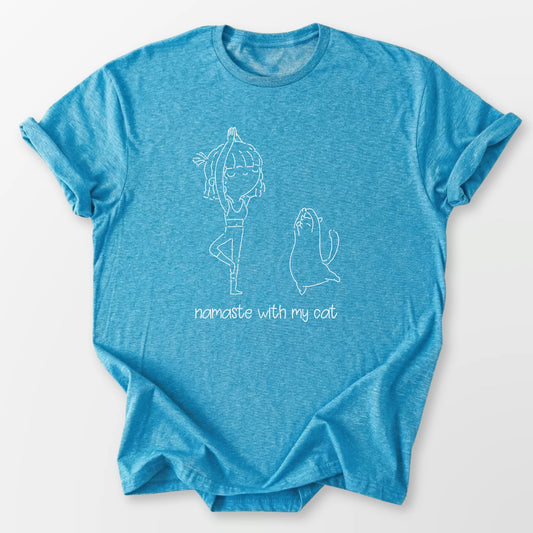 Namaste With My Cat Tee Heather Sapphire T-Shirt