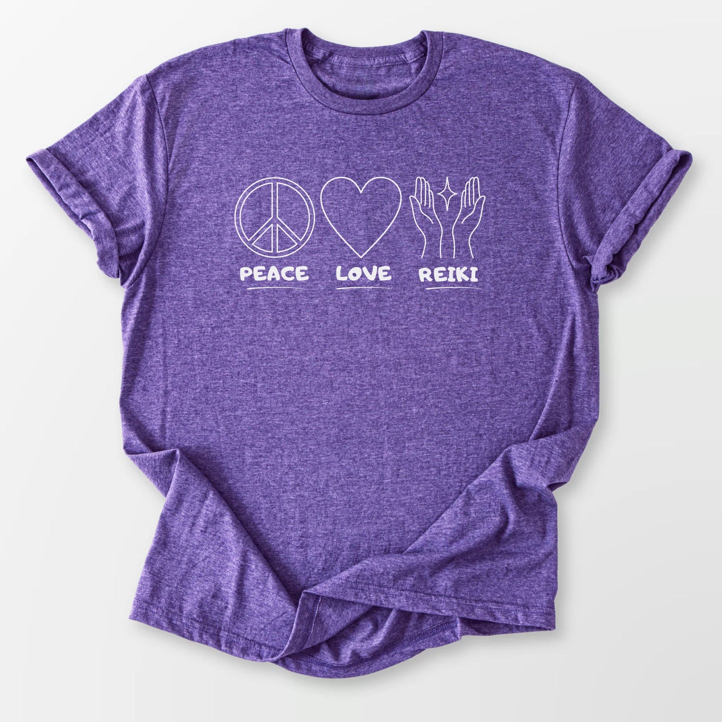 Peace Love Reiki Tee Heather Purple T-Shirt