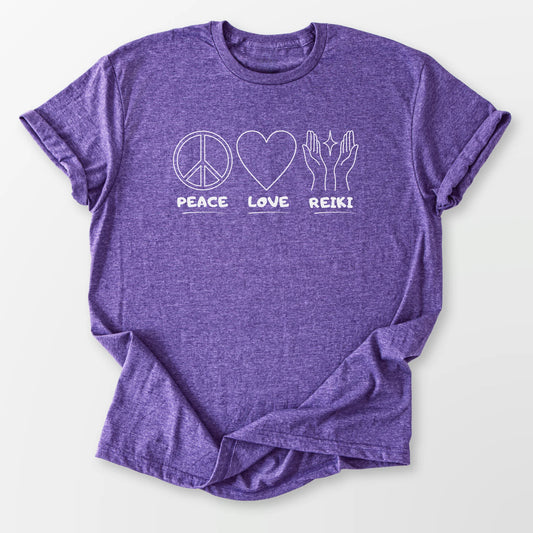 Peace Love Reiki Tee Heather Purple T-Shirt