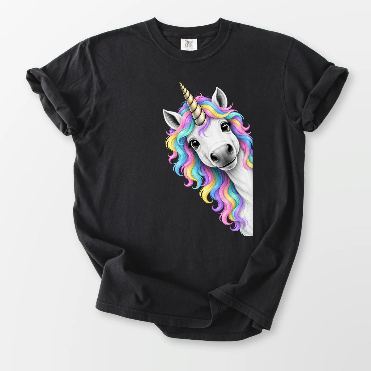 Peeking Unicorn Comfort Tee Black T-Shirt