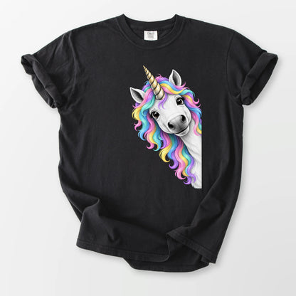Peeking Unicorn Comfort Tee Black T-Shirt