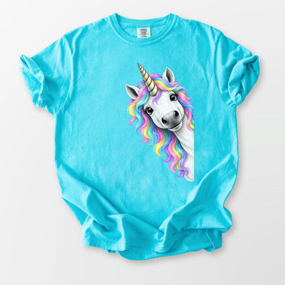 Peeking Unicorn Comfort Tee Lagoon Blue T-Shirt