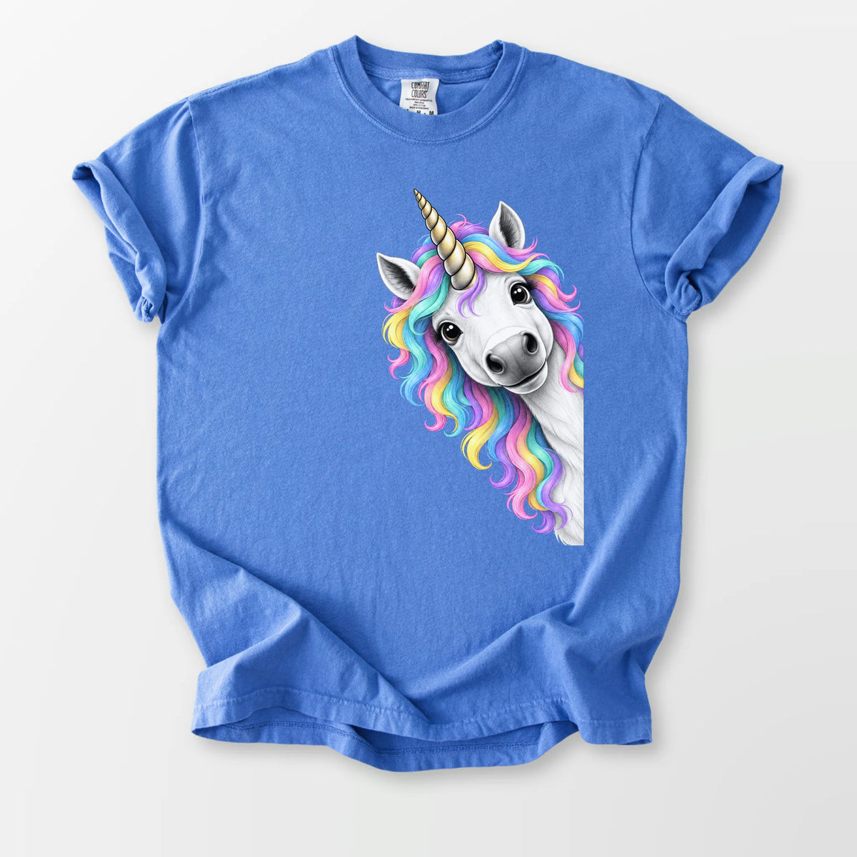 Peeking Unicorn Comfort Tee Mystic Blue T-Shirt
