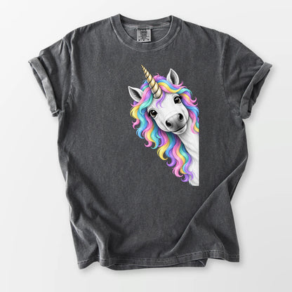 Peeking Unicorn Comfort Tee Pepper T-Shirt