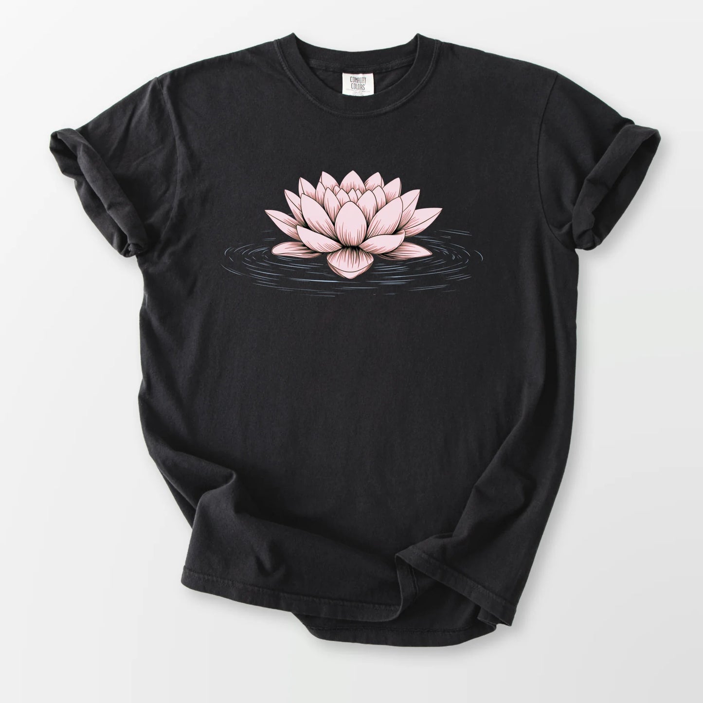 Pink Floating Lotus Comfort Tee Black T-Shirt