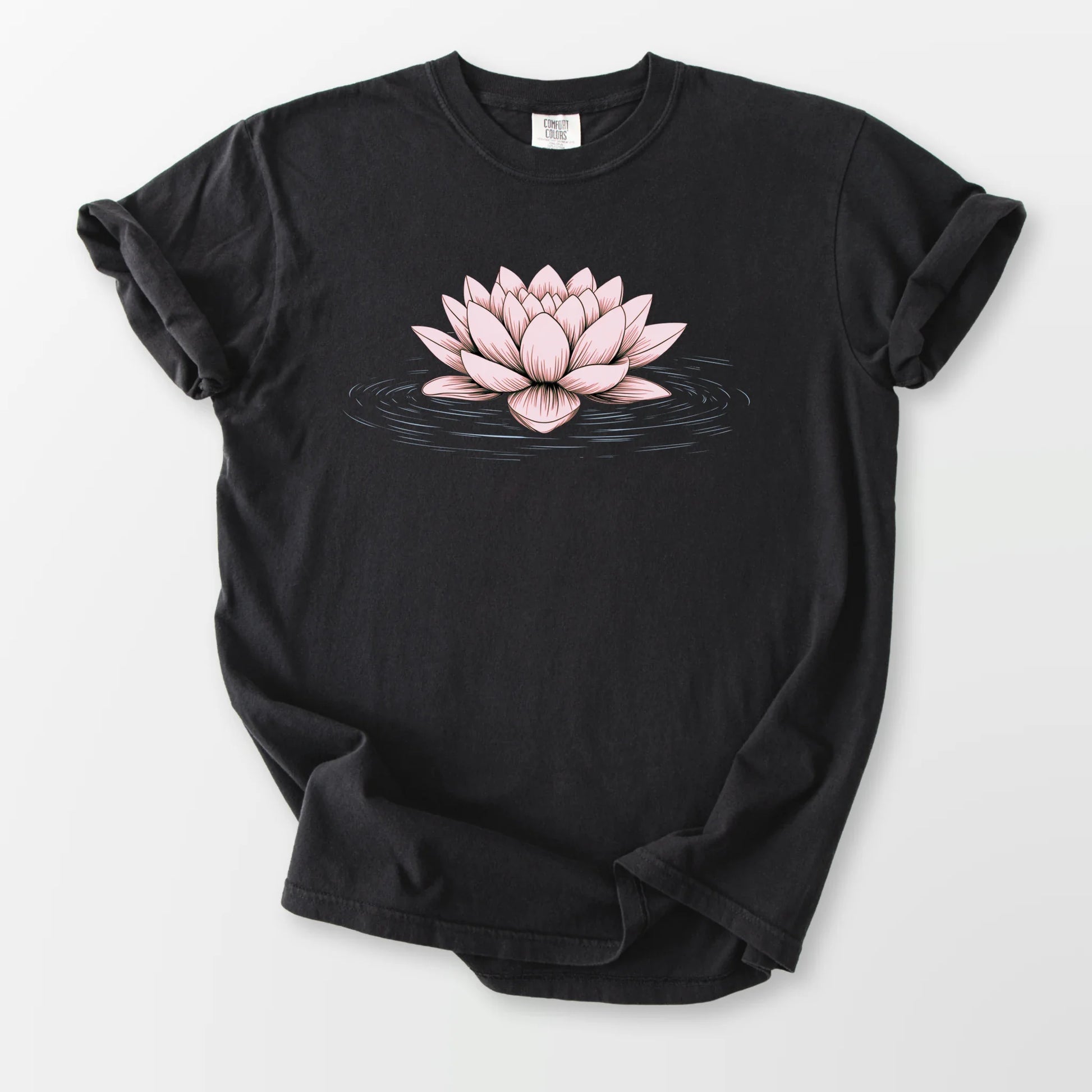 Pink Floating Lotus Comfort Tee Black T-Shirt