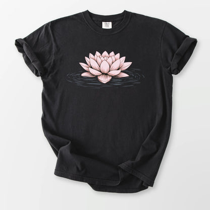 Pink Floating Lotus Comfort Tee Black T-Shirt
