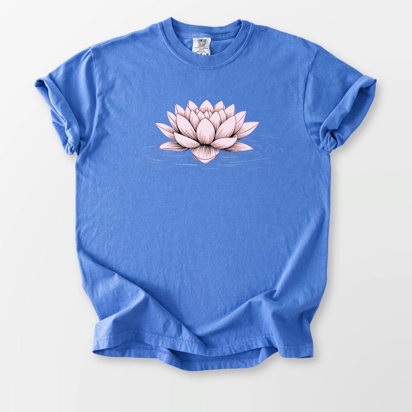 Pink Floating Lotus Comfort Tee Mystic Blue T-Shirt