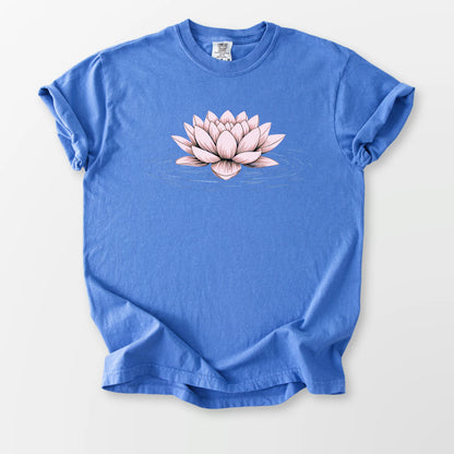 Pink Floating Lotus Comfort Tee Mystic Blue T-Shirt