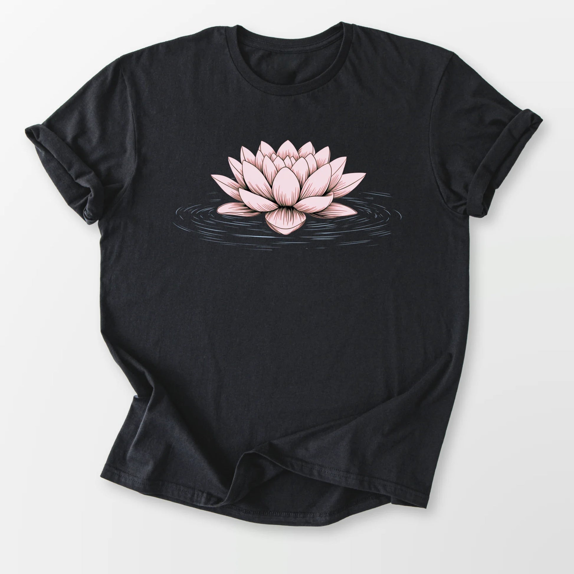 Pink Floating Lotus Tee Black T-Shirt