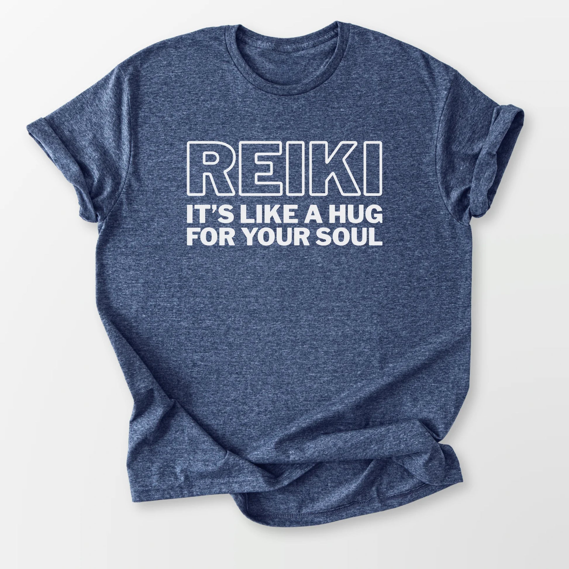 Reiki It's Like a Hug Tee Heather Navy T-Shirt