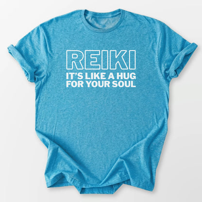 Reiki It's Like a Hug Tee Heather Sapphire T-Shirt