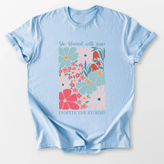 She Bloomed Tee Light Blue T-Shirt