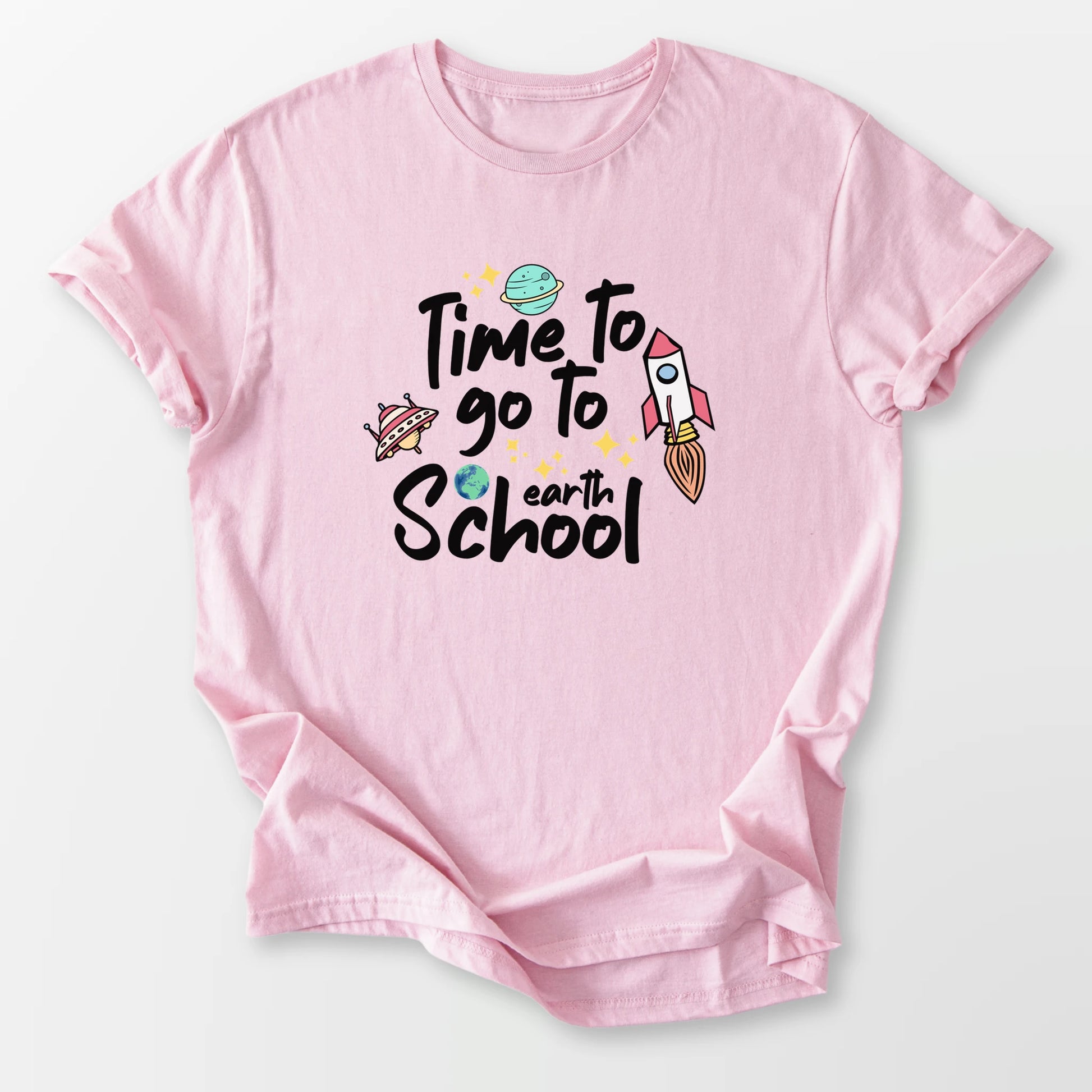 Time To Go To Earth Tee Light Pink T-Shirt