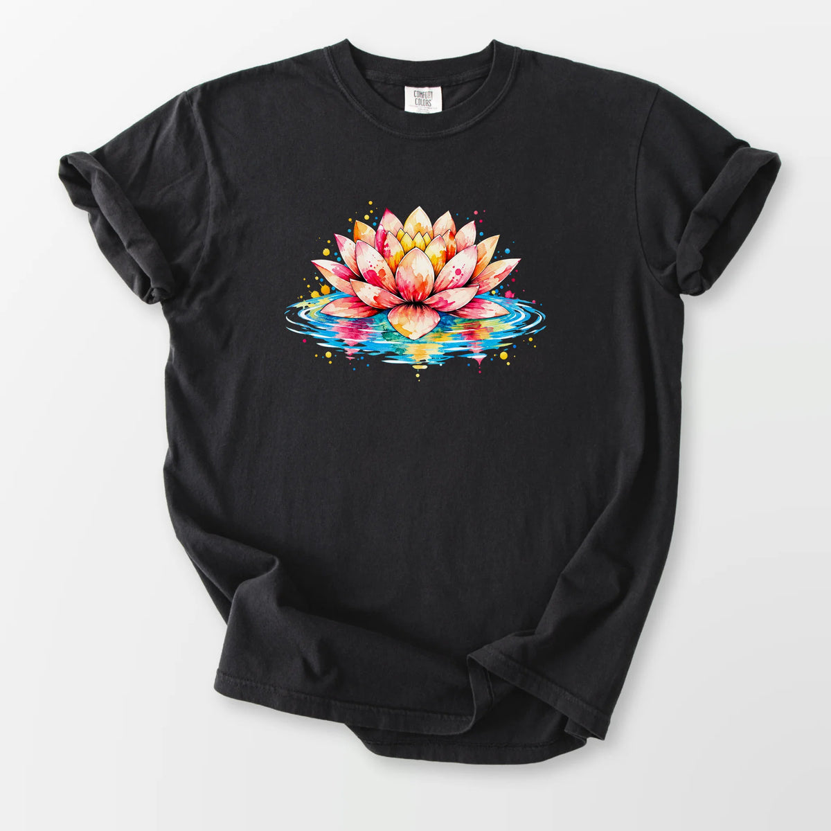 Watercolor Lotus Comfort Tee Black T-Shirt